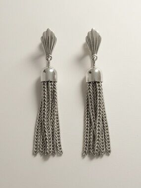 Beautiful mesh dangle sterling silver multi strand clip earrings non-pierce ears